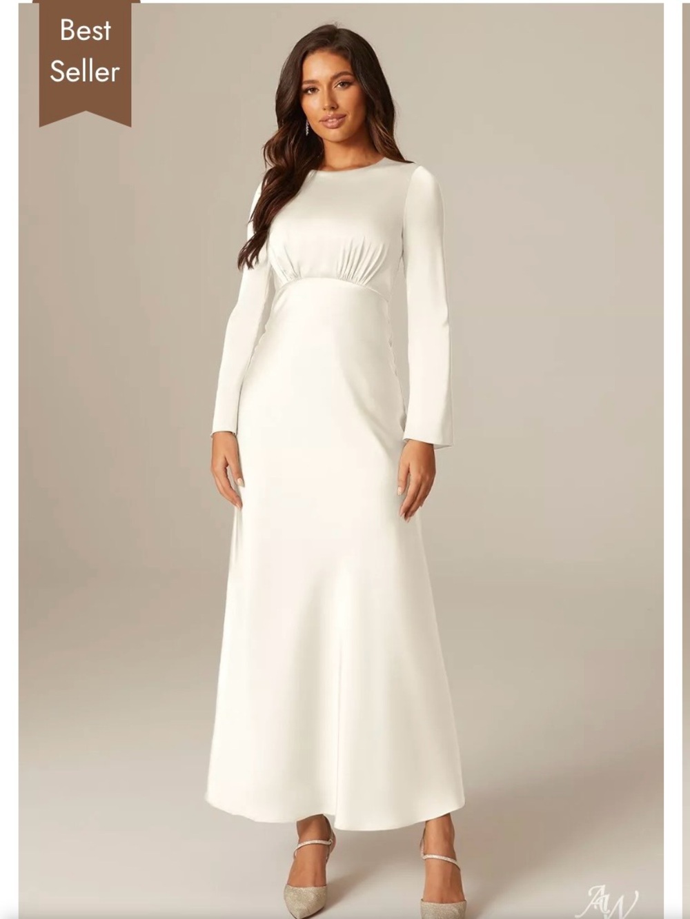 AW Bridal Ginevra Satin Long Sleeve Dress NWOT